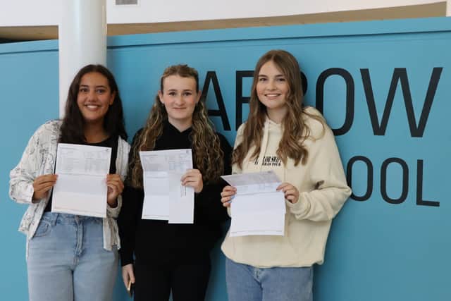Jarrow School pupils Anissa Khalfa (left), Amelia Stark (middle) and Imogen Green with their GCSE results.