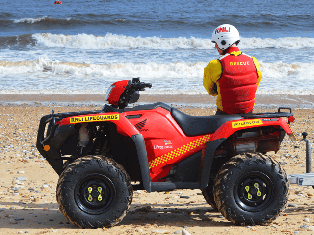 RNLI lifeguards in South Shields rescued a family who were caught by offshore winds on Sandhaven Beach.
