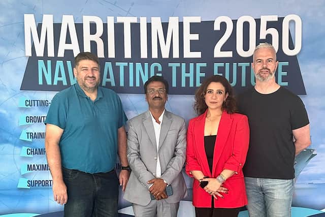 From left: The Principal of South Shields Marine School Simon Ashton, Director of School of Marine Education India (SME) Mr Santosh Pal, Director of Marketing for SME Ms Neha Pal, and Head of School for Marine Engineering Chris Gray.