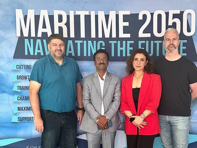 From left: The Principal of South Shields Marine School Simon Ashton, Director of School of Marine Education India (SME) Mr Santosh Pal, Director of Marketing for SME Ms Neha Pal, and Head of School for Marine Engineering Chris Gray.