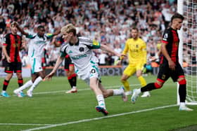 Anthony Gordon celebrates equalising for Newcastle United at Bournemouth. 
