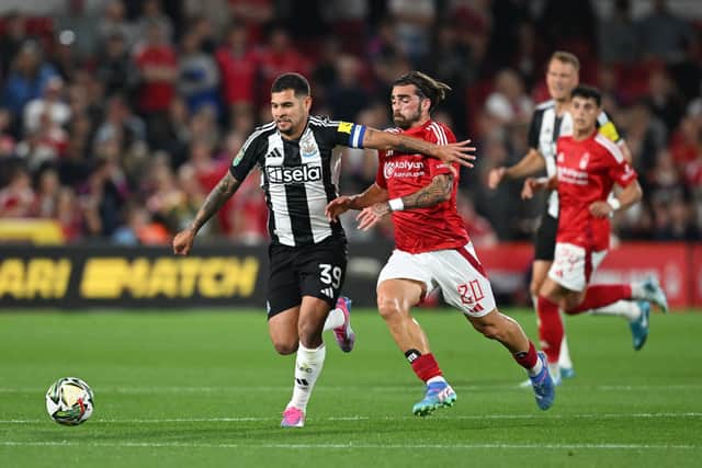 Bruno Guimaraes in action as captain against Nottingham Forest. 