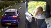 Lorry driver crashes into car after looking at phone.