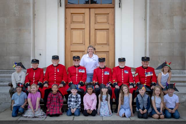 Children from the Little Troopers charity were invited to meet the iconic Chelsea Pensioners at London's Royal Hospital Chelsea.