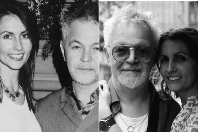 Pete and Sarah when they took over the pub 20 years ago and now.