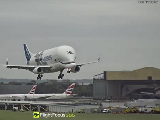 Airbus Beluga lands at Heathrow Airport on September 9 2024.