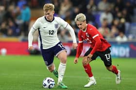 Newcastle United defender Lewis Hall in action for England U21's