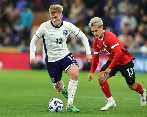 Newcastle United defender Lewis Hall in action for England U21's