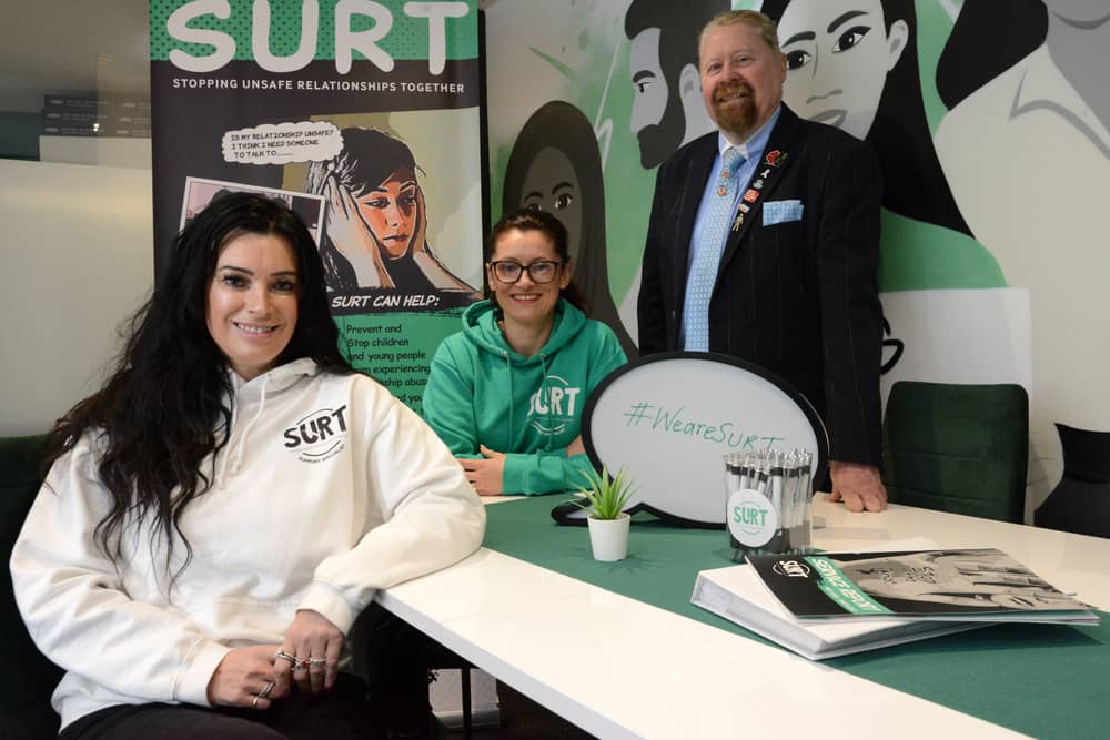 Cllr Paul Dean, Lead Member for the Voluntary Sector, Partnerships, and Equalities at South Tyneside Council, with SURT's managing directors Claire Amans and Leanne Hansen.