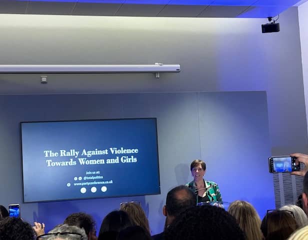 Jess Phillips MP speaking at The Rally Against Violence Towards Women and Girls at Labour conference.