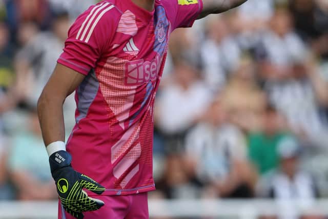 Odysseas Vlachodimos of Newcastle United during the Pre-Season Friendly between Newcastle United and Stade Brestois  at St James' Park on August 10, 2024 in Newcastle upon Tyne, England. (Photo by Nigel Roddis/Getty Images)