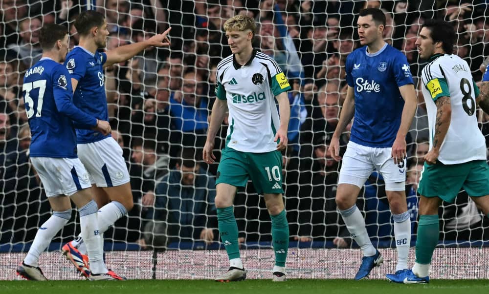 Anthony Gordon after seeing his penalty saved by Jordan Pickford. 