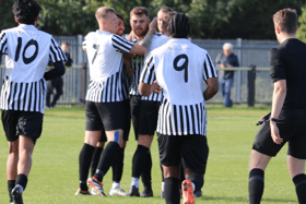 Boldon CA celebrate during their 5-2 home win against Darlington Town (photo Jess Kelly)