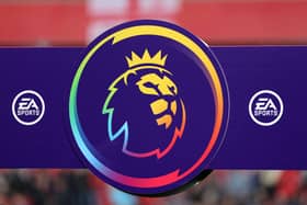 Detailed view of the Rainbow laces logo ahead of the Premier League match between Nottingham Forest and Liverpool FC at City Ground on October 22, 2022 in Nottingham, England. (Photo by Catherine Ivill/Getty Images)