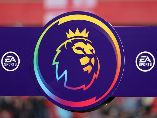 Detailed view of the Rainbow laces logo ahead of the Premier League match between Nottingham Forest and Liverpool FC at City Ground on October 22, 2022 in Nottingham, England. (Photo by Catherine Ivill/Getty Images)