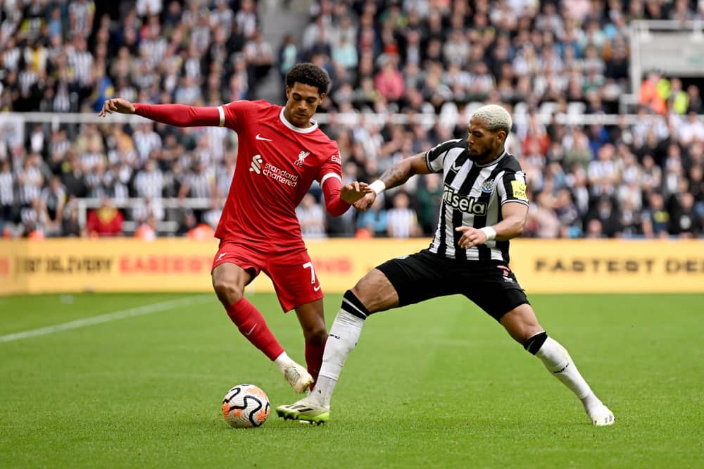 Liverpool defender Jarell Quansah in action against Newcastle United