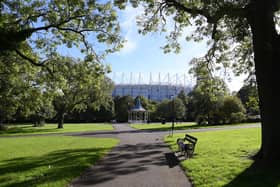 General views of St James' Park from nearby Leazes Park.