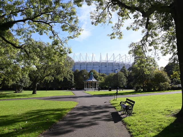 General views of St James' Park from nearby Leazes Park.
