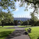 General views of St James' Park from nearby Leazes Park.