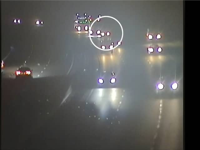 Drug driver stops on busy motorway - forcing HGVs to swerve.