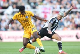 Bruno Guimaraes in action against Brighton. 