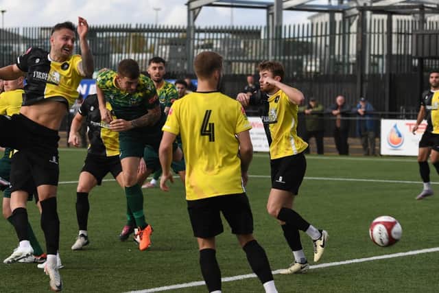 Action from Hebburn Town's 4-2 win at Worksop Town (photo Tyler Lopes)
