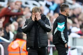 Eddie Howe, Manager of Newcastle United, reacts during the Premier League match between Newcastle United and Brighton & Hove Albion. (Photo by George Wood/Getty Images)