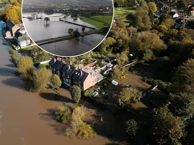 River Severn in Bridgnorth rises above 'property flooding' watermark towards its peak. 