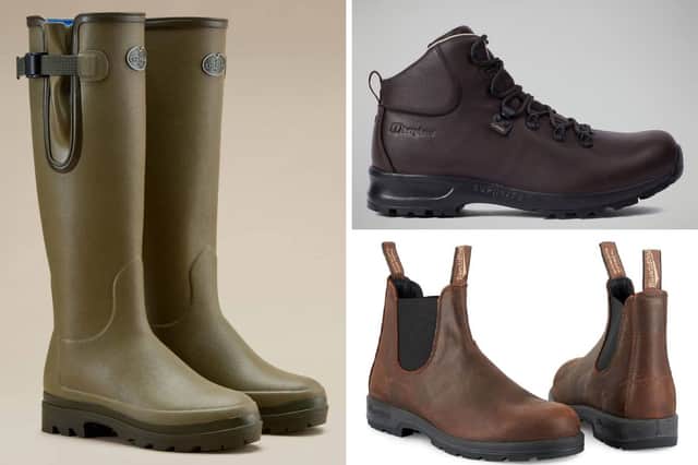 Clockwise: Le Chameau Vierzonord Wellington Boots, Berghaus Supalite II and Blundstone Chelsea Boot