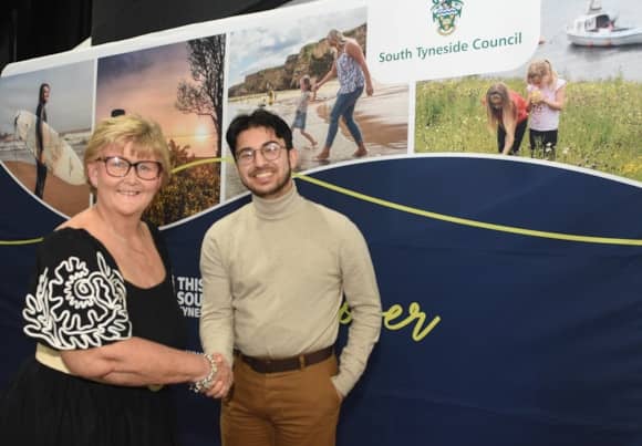 Leader of South Tyneside Council, Councillor Tracey Dixon is pictured with Yacub Ahmed, of South Tyneside Youth Parliament.