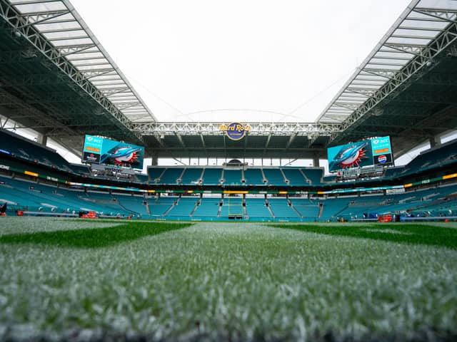 A general view of Hard Rock Stadium prior to a preseason game between the Miami Dolphins and the Atlanta Falcons at Hard Rock Stadium on August 09, 2024 in Miami Gardens, Florida. (Photo by Rich Storry/Getty Images)