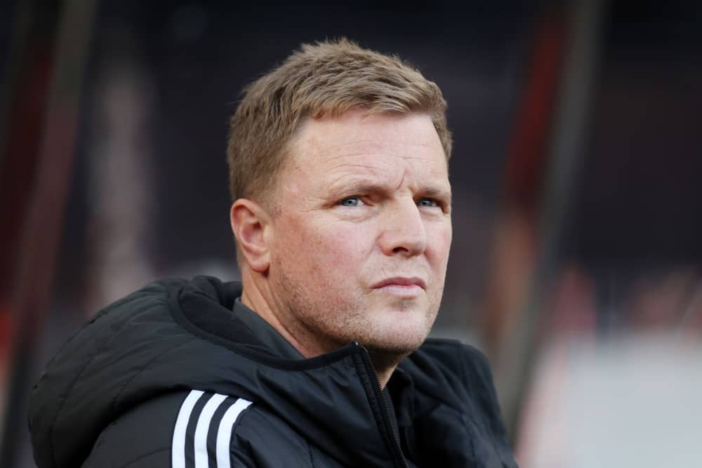 Eddie Howe, Manager of Newcastle United, looks on during the Premier League match between Newcastle United FC and Brighton & Hove Albion FC at St James' Park on October 19, 2024 in Newcastle upon Tyne, England. (Photo by George Wood/Getty Images)