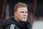Eddie Howe, Manager of Newcastle United, looks on during the Premier League match between Newcastle United FC and Brighton & Hove Albion FC at St James' Park on October 19, 2024 in Newcastle upon Tyne, England. (Photo by George Wood/Getty Images)