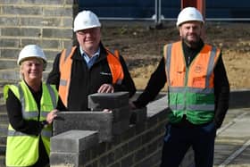 On site at Hebburn New Town: Cllr Liz McHugh Lead Member for Children, Families and Social care and Education and Skills at South Tyneside Council; Grant Watson, Construction Manager at Esh; Adam Cockburn, Site Manager at Esh.
