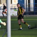 Olly Martin scores an equaliser as Hebburn Town battle to a draw at Leek Town (photo Tyler Lopes)