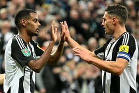 Newcastle United players celebrate. (Photo by ANDY BUCHANAN/AFP via Getty Images)