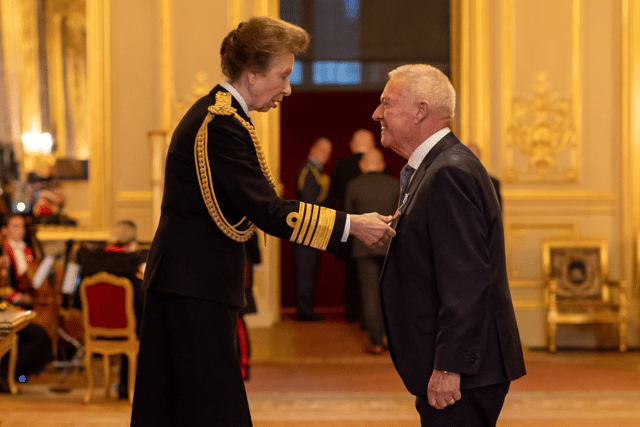Harry Wilson, the founder of South Shields-based UK Docks, receiving his MBE from Princess Anne.