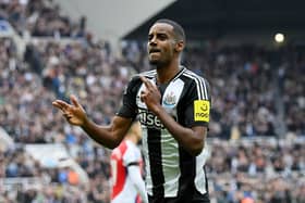 Alexander Isak celebrates scoring against Arsenal. 
