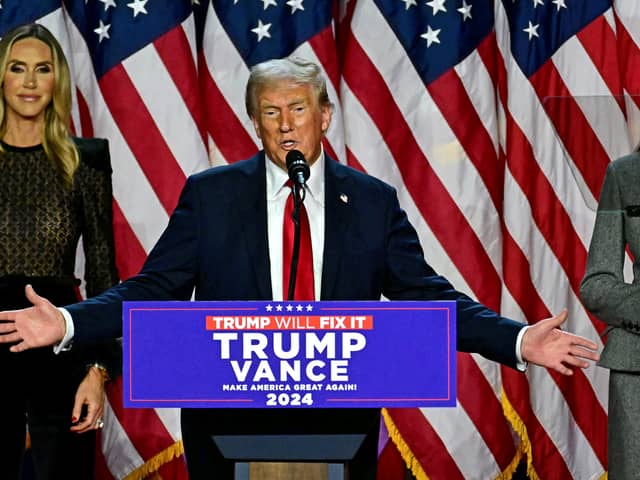 Donald Trump speaks during an election night event at the West Palm Beach Convention Centre in West Palm Beach, Florida, on 6 November (Photo: JIM WATSON/AFP via Getty Images)