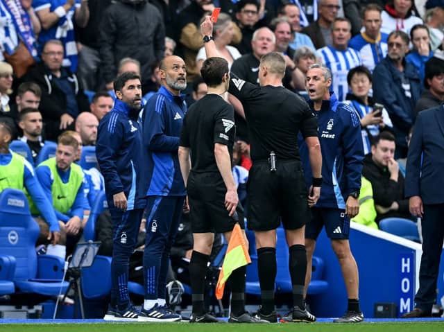 Nottingham Forest manager Nuno Espirito Santo was shown a red card Rob Jones. Anthony Taylor who was fourth official that day, will referee their clash with Newcastle United on Sunday.