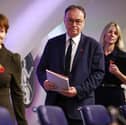 Bank of England Governor Andrew Bailey (C) attends the central bank's Monetary Policy Report press conference at the Bank of England on 7 November 2024 (Photo: Henry Nicholls - WPA Pool/Getty Images)