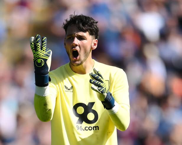 James Trafford of Burnley gestures during the Sky Bet Championship match between Burnley FC and Blackburn Rovers FC at Turf Moor on August 31, 2024 in Burnley, England. (Photo by Ben Roberts Photo/Getty Images)