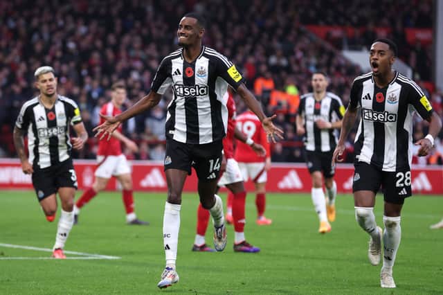 Alexander Isak scores against Nottingham Forest.