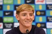 Anthony Gordon of England speaks to the media during a press conference at IntercontinentalÂ Hotel on November 13, 2024 in Athens, Greece. (Photo by Justin Setterfield/Getty Images)