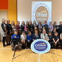 The Mayor and Mayoress of South Tyneside with staff and pupils from Bamburgh School, in South Shields. The school is celebrating being rated as 'Outstanding' in all areas by Ofsted.