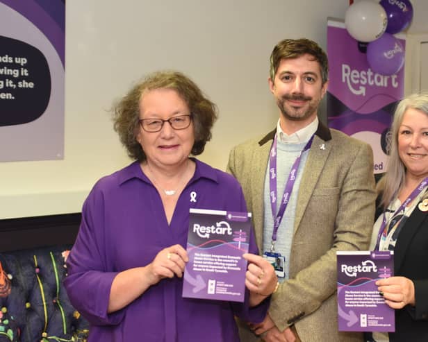 From left: Cllr Ruth Berkley, Lead Member for Adults, Health and Independence; Tom Hall, Director of Public Health, and Cllr Angela Lamonte, Domestic Abuse Champion, at the launch of the expanded Restart service.