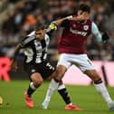 Bruno Guimaraes in action for Newcastle United against West Ham United. 