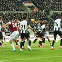 Tomas Soucek scores for West Ham against Newcastle United. 