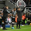 Callum Wilson of Newcastle United looks on whilst being substituted onto the pitch during the Premier League match between Newcastle United FC and West Ham United FC at St James' Park on November 25, 2024 in Newcastle upon Tyne, England. (Photo by Stu Forster/Getty Images)