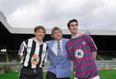Peter Beardsley, Kevin Keegan (centre) and Keith Gillespie at St James’ Park in Newcastle United’s home and away kits in 1995.